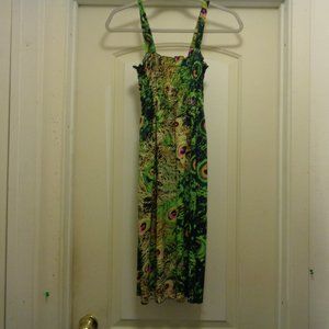 BIRDS GIRL PEACOCKS LITTLE SHEERED SUNDRESS XS TO SM